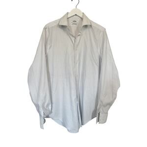 Calvin Klein Size 16 34/35 Large White Blue Dot Infinite Non Iron Slim Fit Shirt